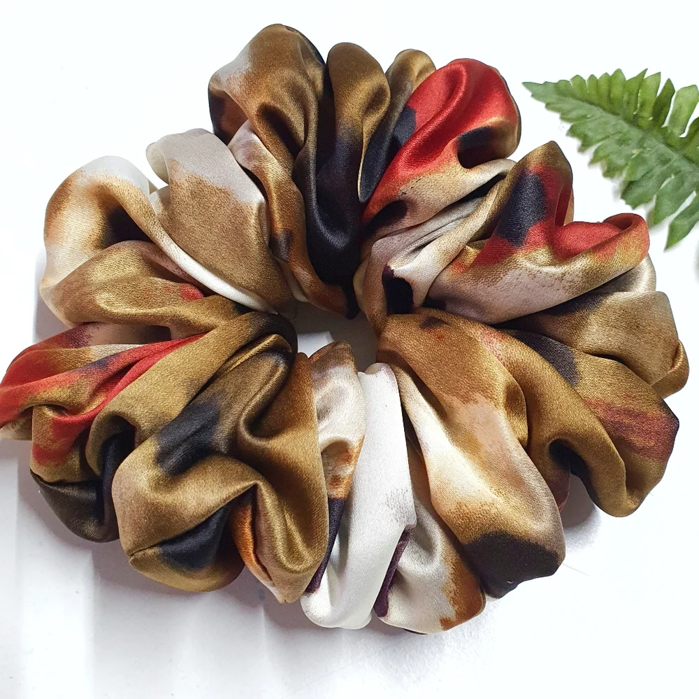 8 for $15 * Large Earth Tones Abstract Satin Scrunchie - Picture 1 of 4
